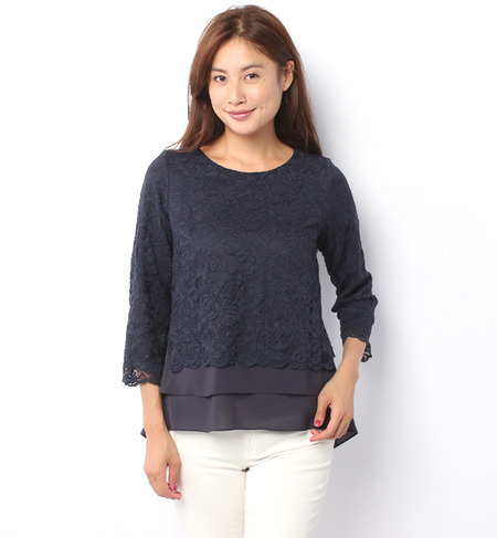 ストレッチシフォンレースブラウス