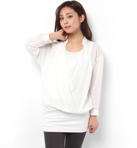 ローン×天竺タンクトップ付タックブラウス