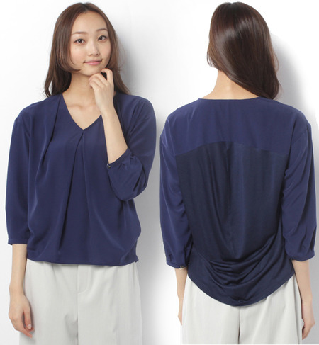 デシン×天竺タックブラウス