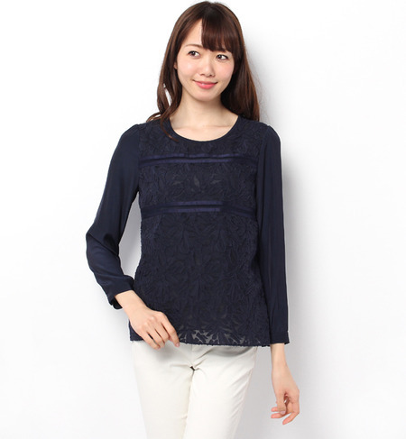 【ノーリーズ/NOLLEY’S】 カットジャガード×デシンブラウス [送料無料]