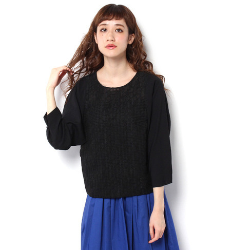 *レース×ジャガード切替プルオーバーブラウス