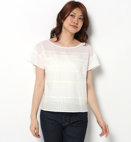 レース切替プルオーバーブラウス