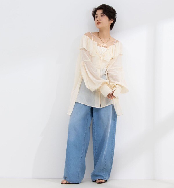 【crinkle crinkle crinkle/クリンクル クリンクル クリンクル】sheer cotton flare blouse