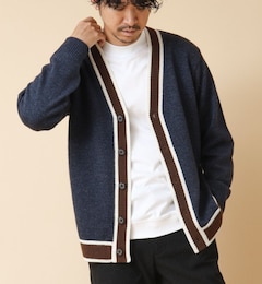 配色ライン Vネックカーディガン 24AW