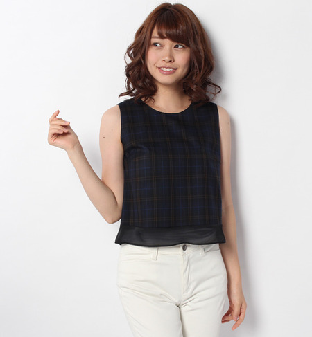 ストレッチチェックノースリ