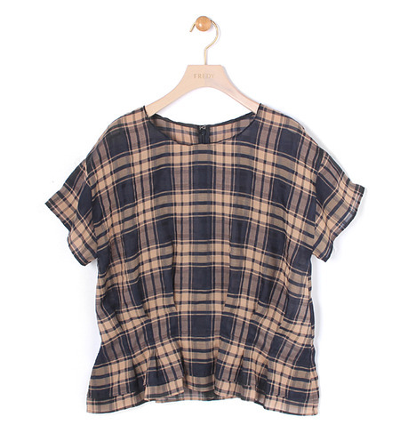 ドビーチェックタックプルオーバーブラウス