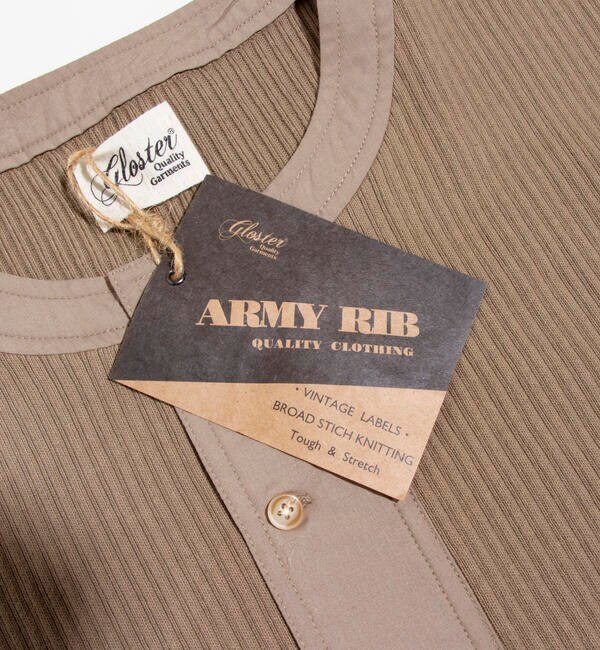 【GLOSTER/グロスター】ARMY RIB ヘンリーネック半袖Tシャツ