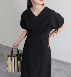 花柄／無地ウエストシェイプワンピース