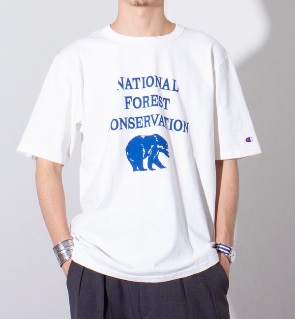 【Champion/チャンピオン】プリントTシャツ ダメージ加工 BEAR