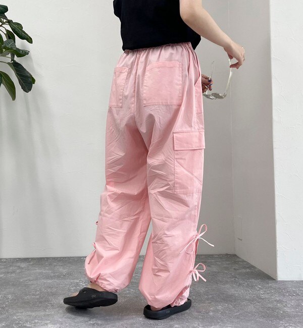 ピンク かくし リボンカーゴパンツ サイドポケット付き