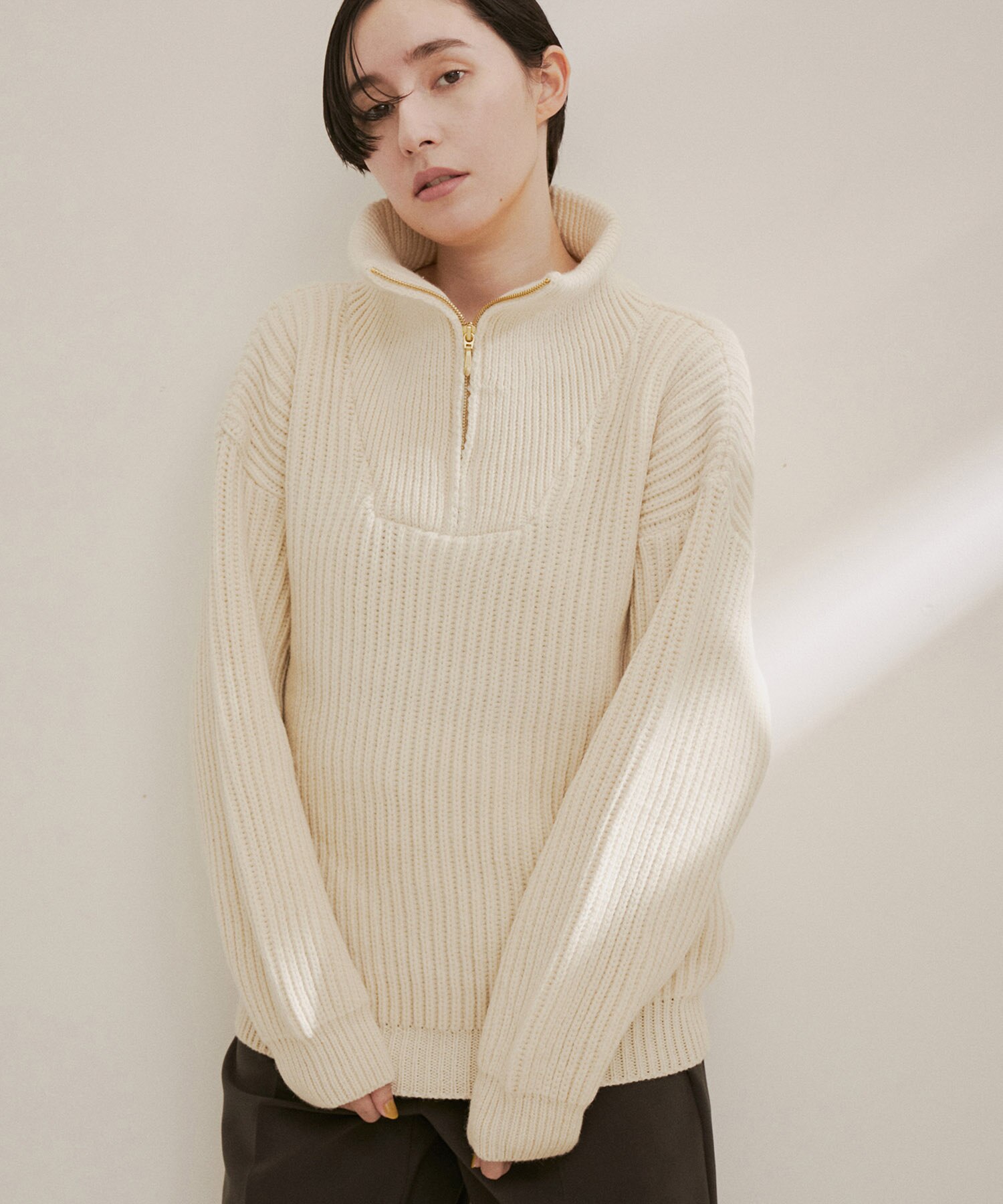 OLDDERBY KNITWEAR】ハーフジップハイネックニットプルオーバー-