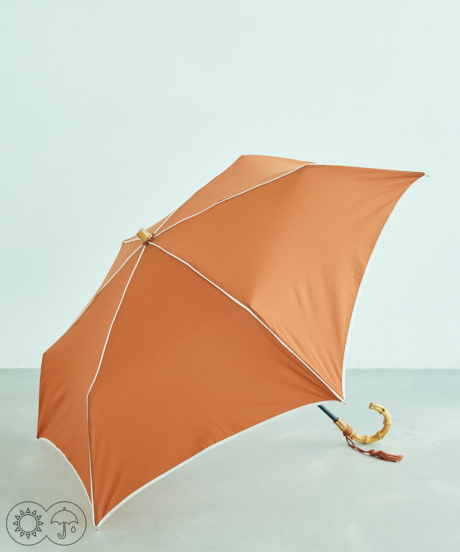 【晴雨兼用】バンブーハンドルバイカラーコンパクトアンブレラ 折りたたみ傘