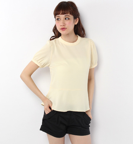 スタンドカラーペプラムブラウス