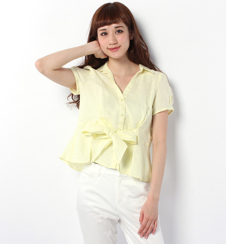 【with6月号掲載】【FRENCH LINEN】フロントリボン半袖シャツ