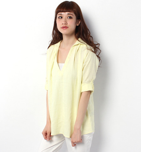 【FRENCH LINEN】スキッパー袖ロールアップシャツ