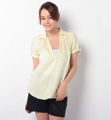 【FRENCH LINEN】袖リボンスキッパー半袖シャツ