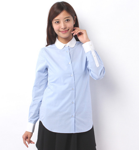 シャンブレーラウンドカラーシャツ