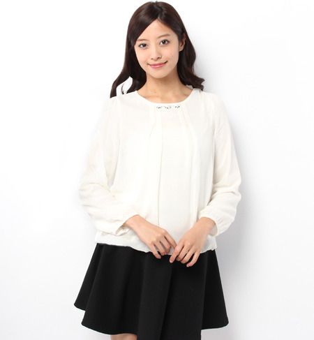 ビジュー付きシフォンコンビブラウス