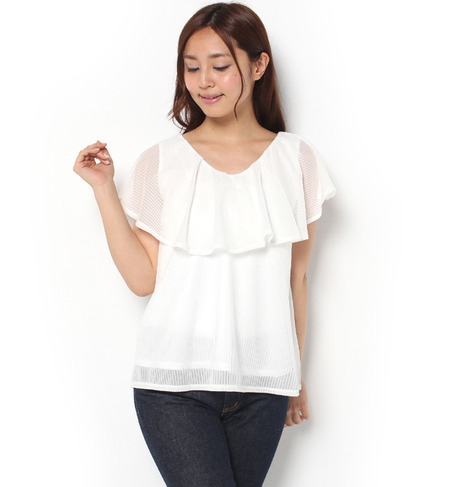 【ビス/ViS】 透かしストライプフリルブラウス [3000円(税込)以上で送料無料]