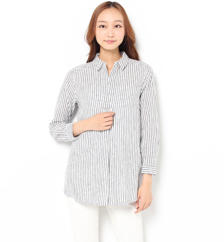 【ビス/ViS】 麻/綿ストライプチュニックシャツ [3000円(税込)以上で送料無料]