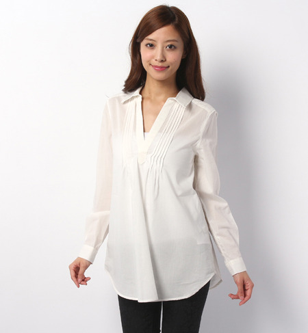 コットンテンセルシャンブレーピンタックブラウス