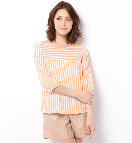 ボーダー×ストライププリントリボンプルオーバー