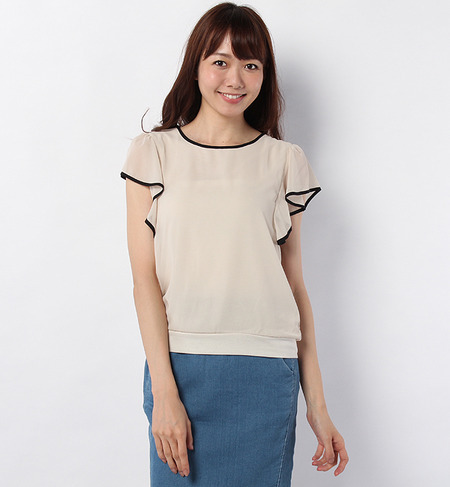 ★店頭人気商品★ シフォンジョーゼット配色フレア袖プルオーバー