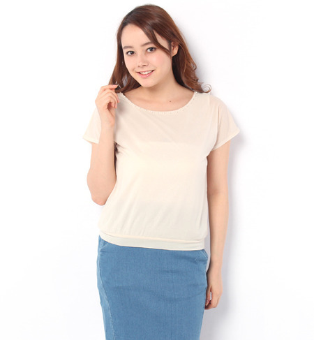 ニットシフォン箔プリントパール付プルオーバー