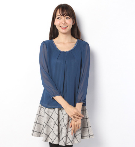 ラメモールテープつきシフォンブラウス