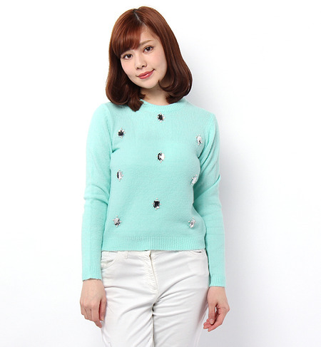 ウール混プレーティングビジュー