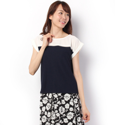 梨地配色ヨークプルオーバー