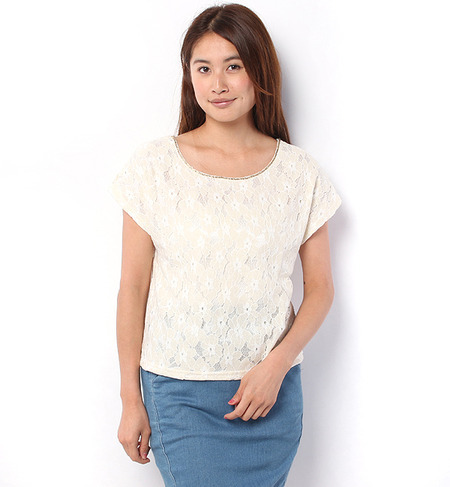 【ロペピクニック/ROPE’ PICNIC】 綿ナイロンバイカラーレースTOPS [3000円(税込)以上で送料無料]