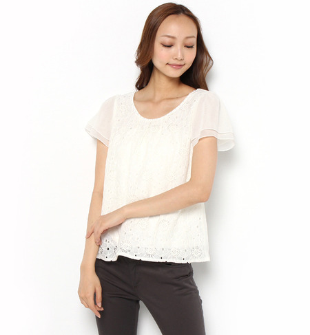 レース×シフォントップス
