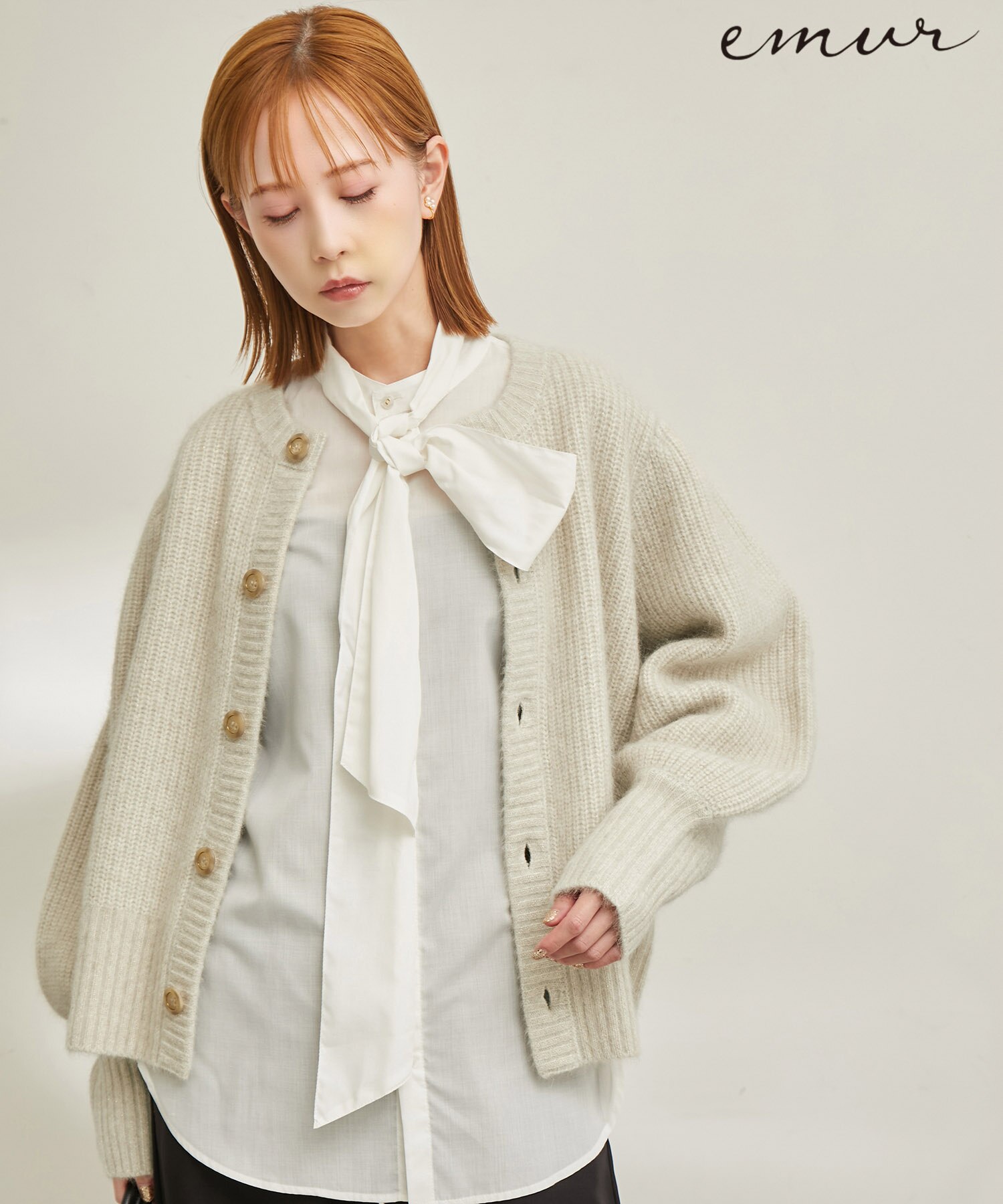 BEIGE, フォックス混カーディガン