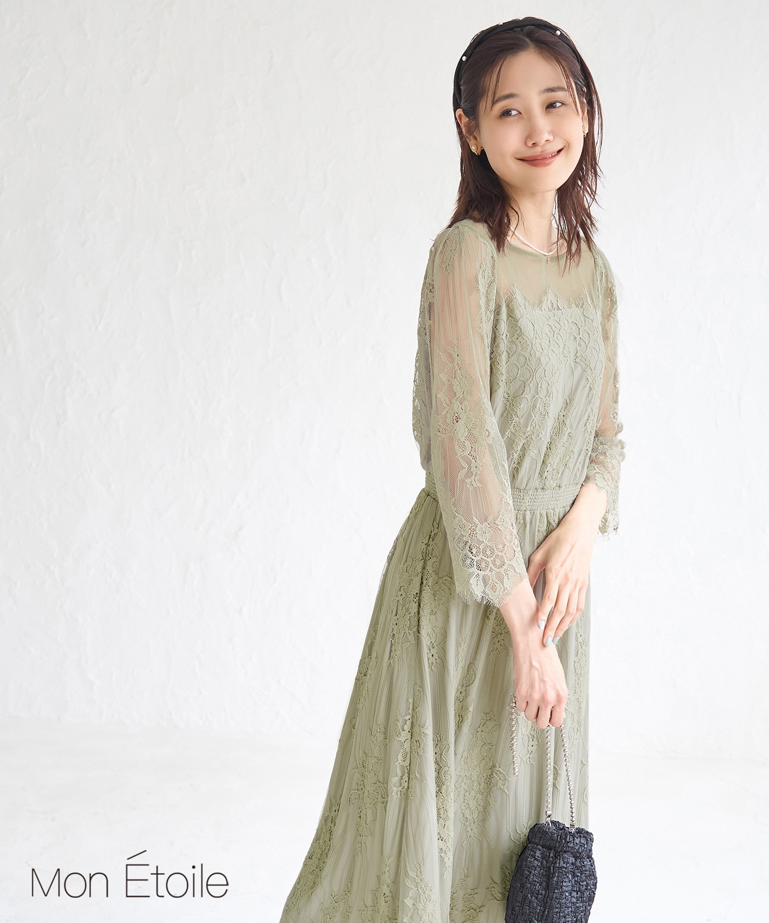 【ｸﾘｰﾆﾝｸﾞ済】ROPÉ PICNIC レースDRESS ｶｰｷ(36)レースワンピース