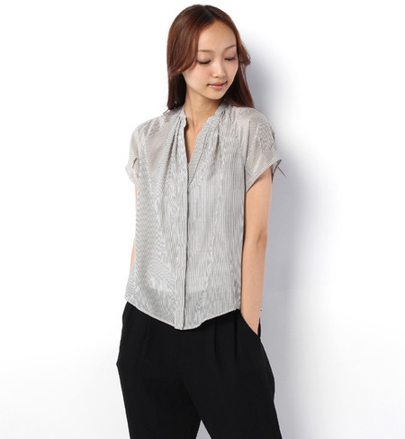 C/SILKストライプシャツ