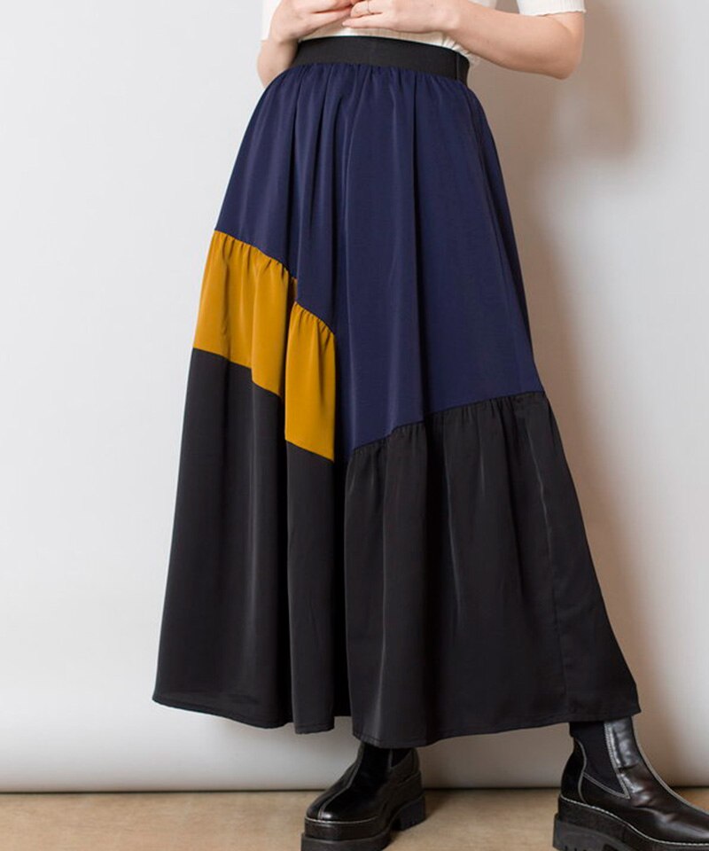 配色ギャザースカート|OSMOSIS(オズモーシス)の通販｜アイルミネ