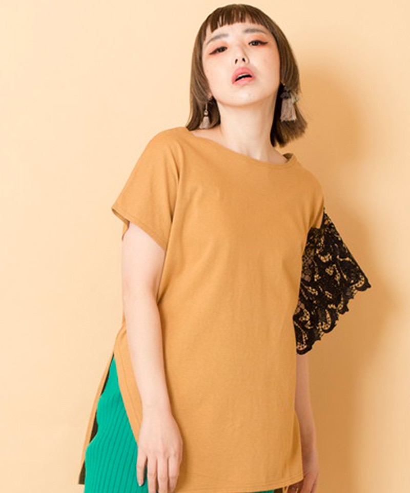 アシンメトリーレースTシャツ