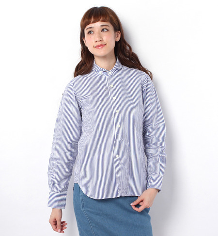 【HAVERSACK(ハバーサック)】丸襟長袖シャツ ストライプ