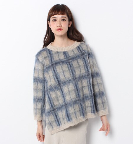 【iliann loeb(イリアンローヴ)】shaggy mohair check pullover knit