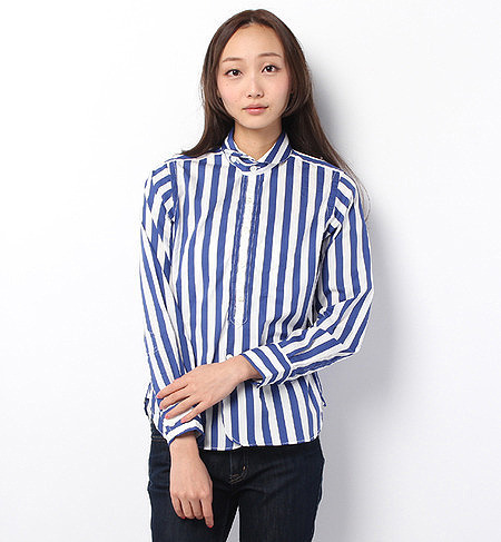 【HAVERSACK(ハバーサック)】丸襟長袖シャツ ボールドストライプ