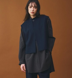 LE GLAZIK | コットンブロード ラッフルシャツチュニック CHECK WOMEN