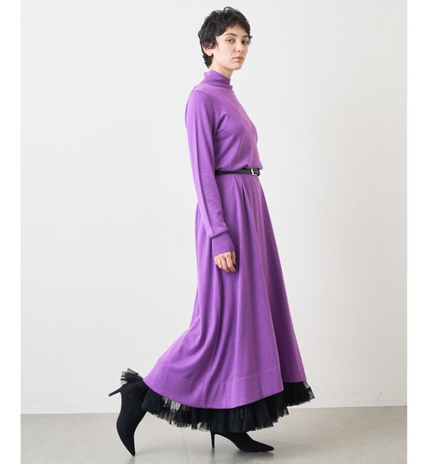 美品ウィムガゼットベージュタートルカシミヤ混ニットワンピース 