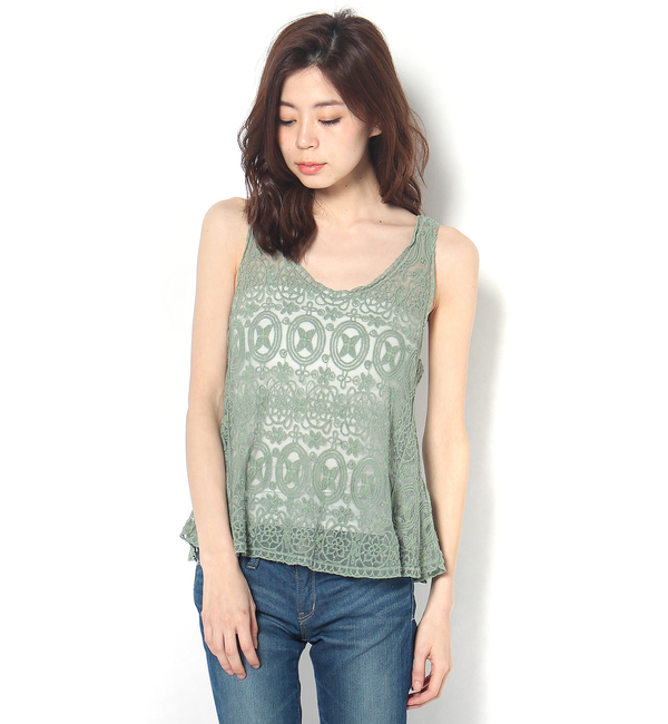 刺繍レースタンク
