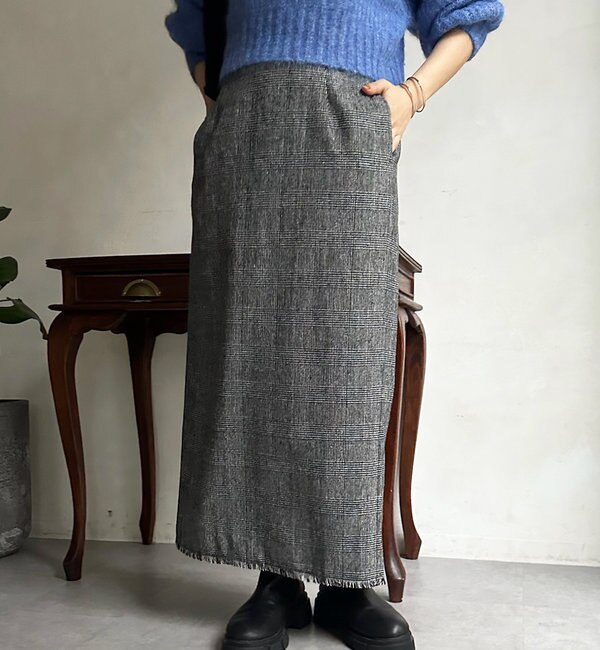 グレンチェックフリンジタイトスカート|DouDou(ドゥドゥ)の通販