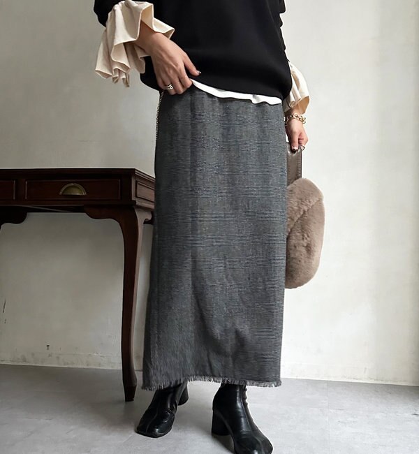 グレンチェックフリンジタイトスカート|DouDou(ドゥドゥ)の通販