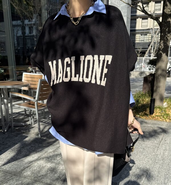 MAGLIONEインターシャロゴポンチョニット