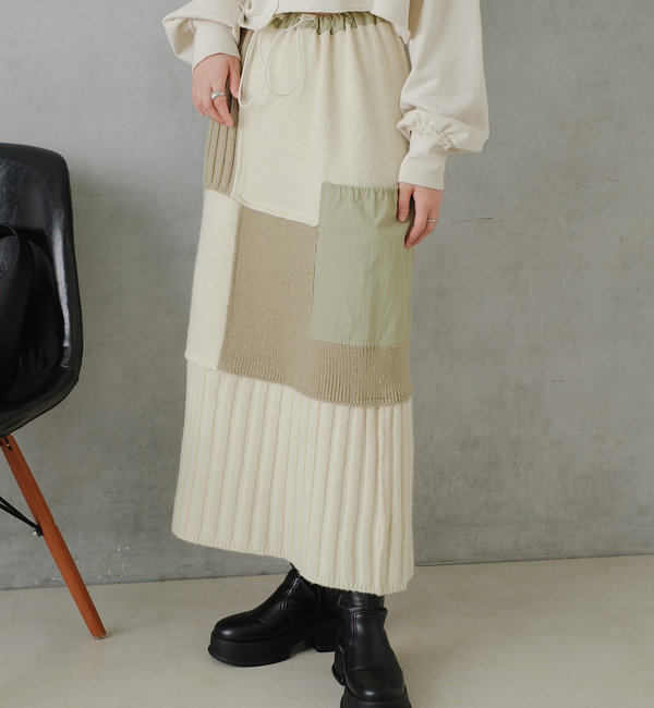 【新品タグ付き】kastane 23aw パッチワークニットスカート