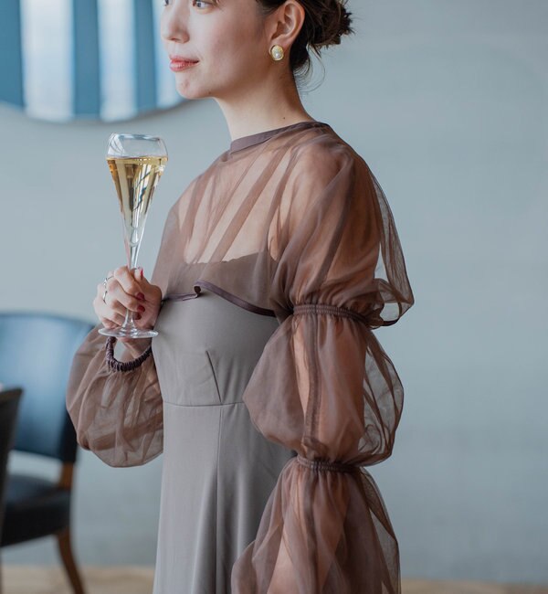 オケージョンドレス/結婚式】Tulle layered bare dress|Kastane 