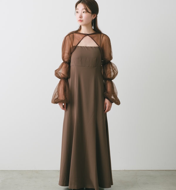 【オケージョンドレス/結婚式】Tulle layered bare dress
